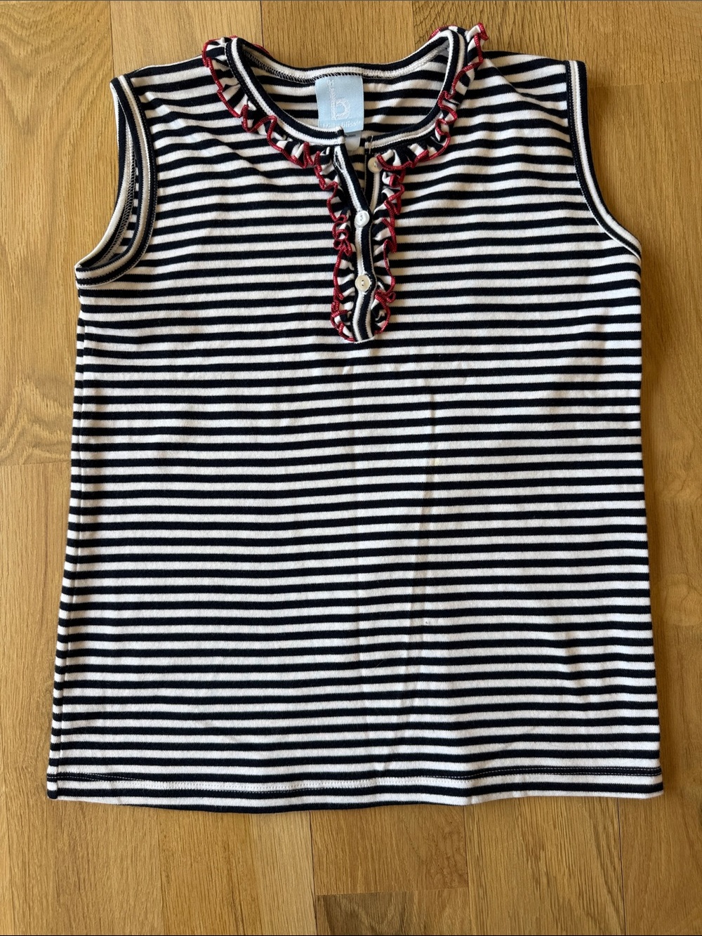 Bella Bliss Girls Ruffled Navy and White Striped Tank Top